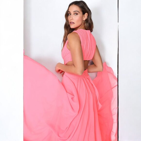 Lulus Vivid Imagination Neon Pink Cutout Maxi Dress Size Small - Picture 2 of 9
